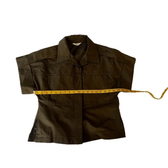 Olive Green LVIR Shirt Short Sleeve Button Up Relaxed Fit Utility Pockets - Picture 4 of 9